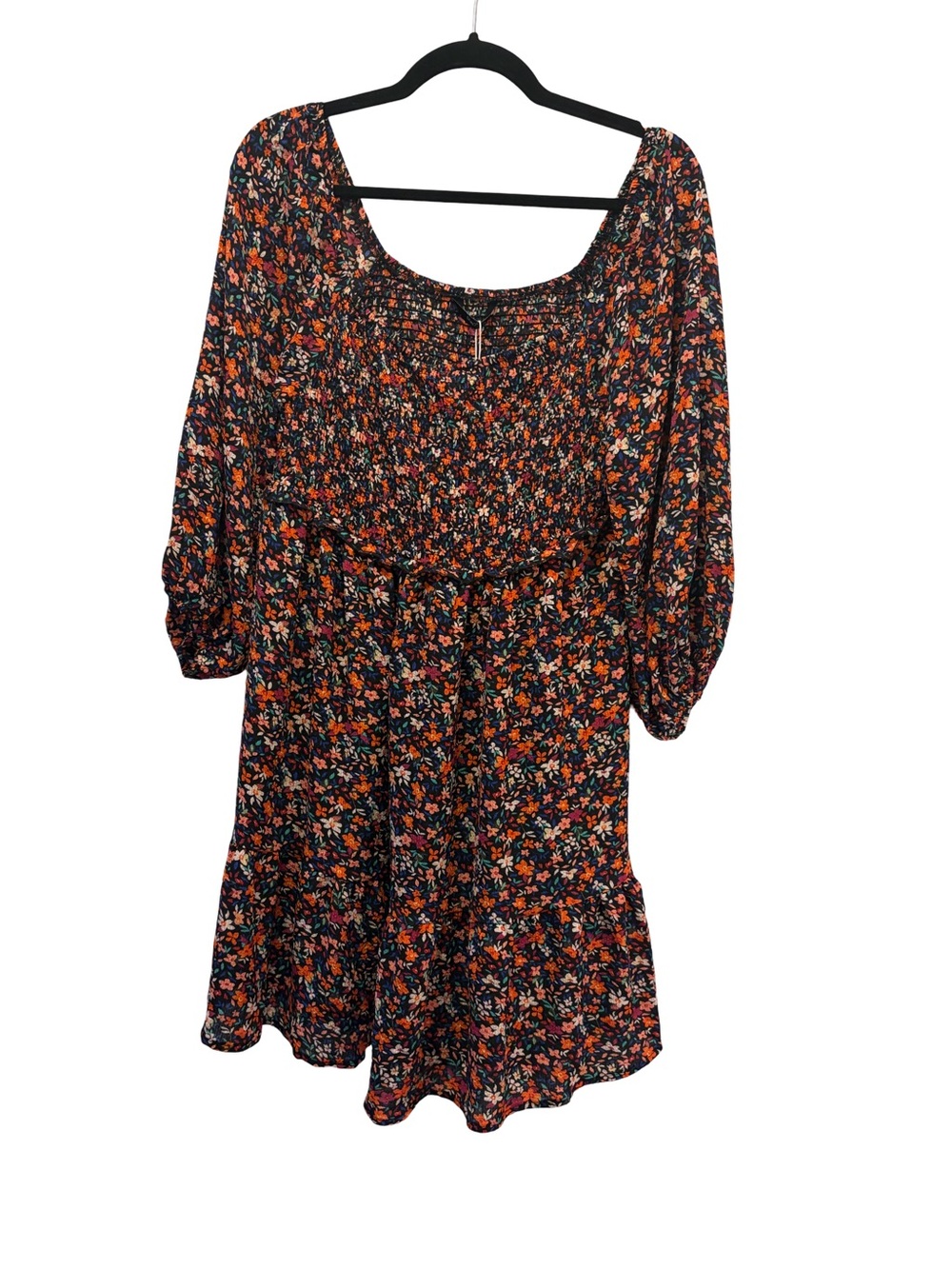 NWT Women's Floral Smocked Mini Dress Size L Large Square Neck Balloon Sleeve